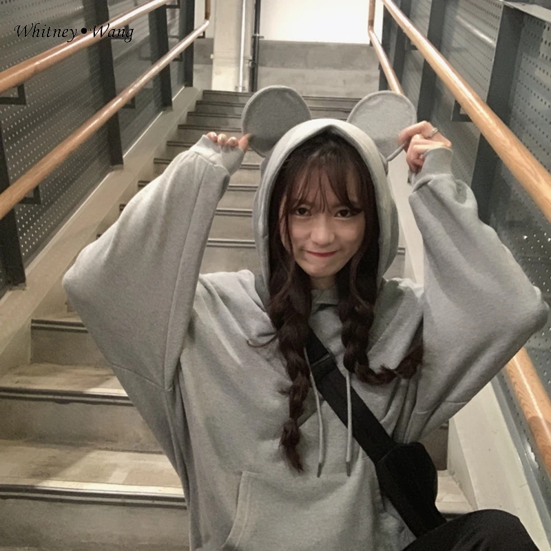 WHITNEY WANG Осенняя модная уличная Милая толстовка с капюшоном для женщин толстовки пуловер