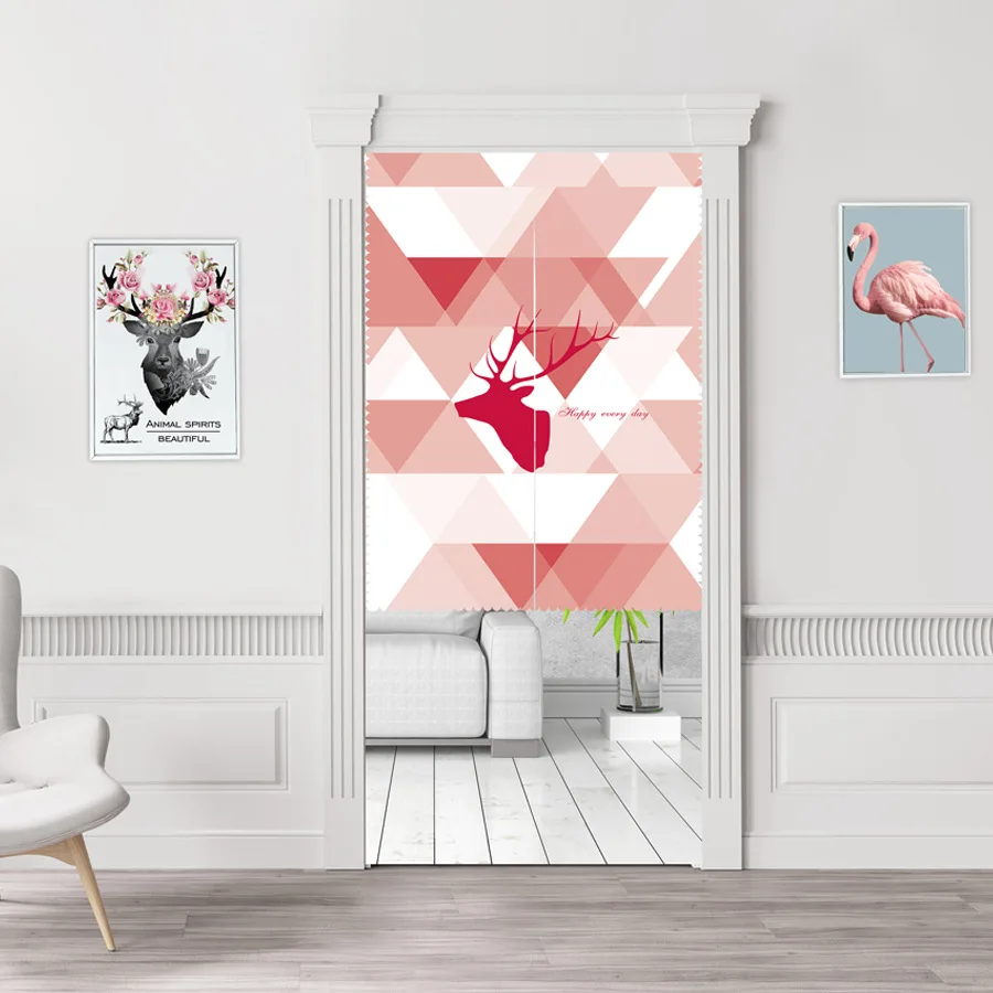 Nordic elk Doorway Curtain,Decorative  Door Curtain,Polyester Fabric Room Divider Tapestry for Porch Kitchen Bedroom Home Decor