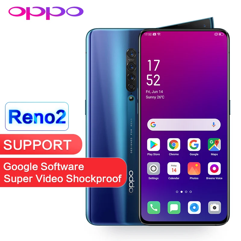 

OPPO Reno 2 8GB 128GB NFC OTA Update Support Global ROM Goolge Play 48MP 13MP 8MP 2MP 4 Cameras 2400x1080P Snapdragon 730 Phone