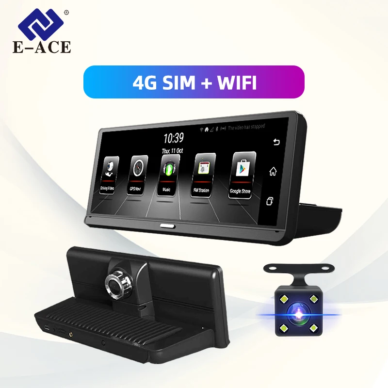 

E-ACE E14 Car DVRs 4G Android 8.0 Inch Dash Cam 1080P Video Recorder GPS Navigation ADAS Dashcam With Rear View Camera Auto Dvr