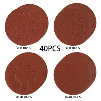 

40pcs Sanding Paper 125mm Discs 5 Inch Pad 8 Hole Orbital 60-240 grits