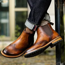 New Men Boots Chelsea Vintage Ankle Boots Genuine Leather Slip-on Man Boots High Quality Fashion Men Martins Shoes New Men Boots Chelsea Vintage Ankle Boots Genuine Leather Slip-on Man Boots High Quality Fashion Men Martins Shoes
