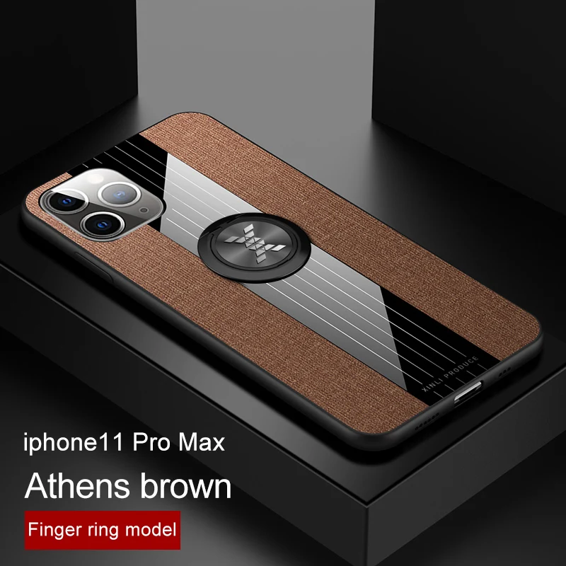 Brown With holder Цветной тканевый чехол для телефона iPhone 11 Pro Max 6s 7 8, тонкая комбинированная задняя крышка для iPhone XS XR 7 8 Plus с кольцом-держателем - Цвет: Brown With holder
