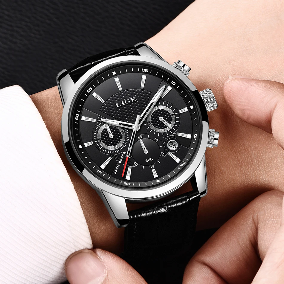 Black Top 10 Mens Watches 2021 LIGE Fashion Men's Watches Top - Main Image