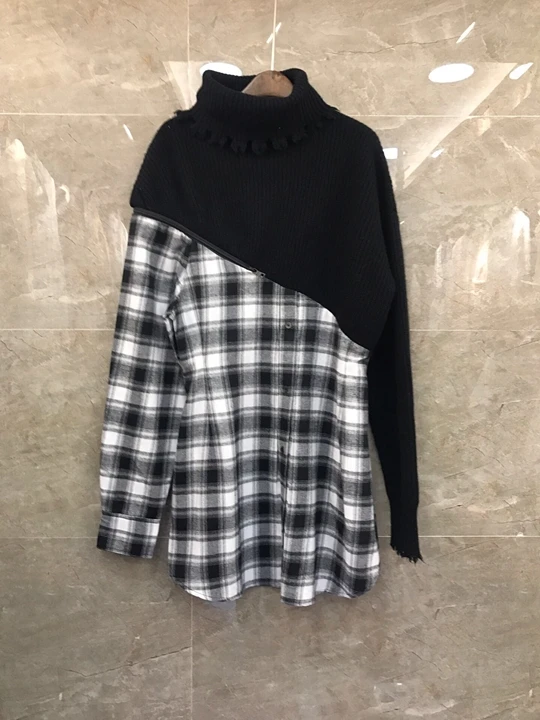 

2019 Early Autumn New Woman's Neck, High Neck, Colour Matching, Lattice Knitted Long Sleeve Dress 822