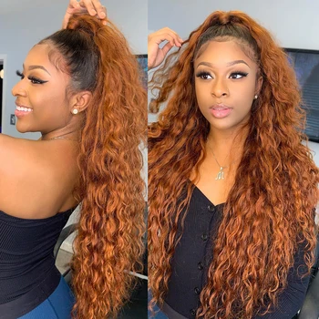

Curly Human Hair Wig Honey Blonde Ombre 13x4 Brazilian Brown Color Deep Water Wave Hd Full Frontal Highlight Bob Lace Front Wigs