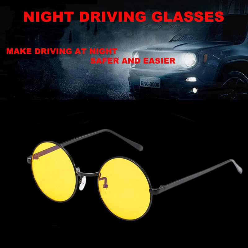 YOK'S Night Driving желтые солнцезащитные очки с антибликовым покрытием, очки для вождения, Круглые, Джон Леннон, битник, круговые очки Gafas UL993