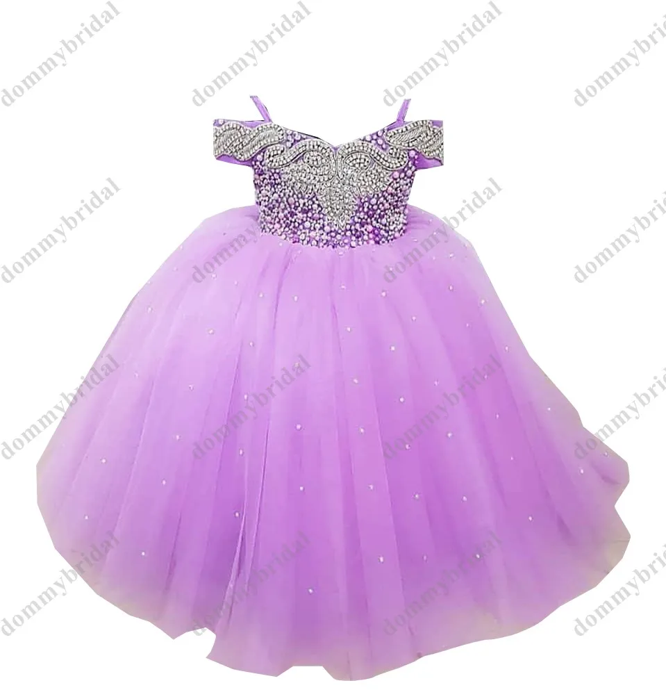 

Cute Lavender Ball Gown Long Cheap Little Girls Pageant Prom Formal Dresses for Kids Teens Crystals Toddler Infant Tulle