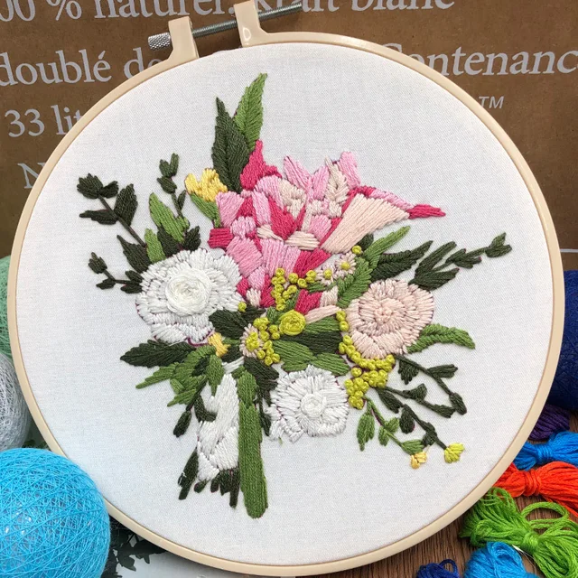 Holding Flowers Wedding Embroidery Kits Beginner Cross Stitch With Embroidery Hoops Embroidery Kits Ribbon Hand Craft Embroidery 4