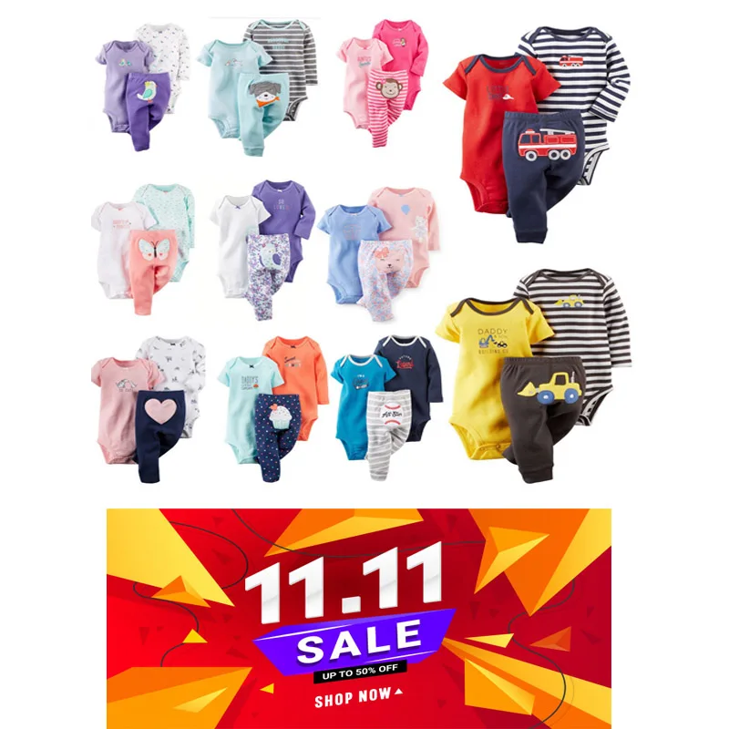 baby boy girl clothes set fashion 2020 newborn infant clothing cartoon animal print long sleeve romper+pant spring summer outfit