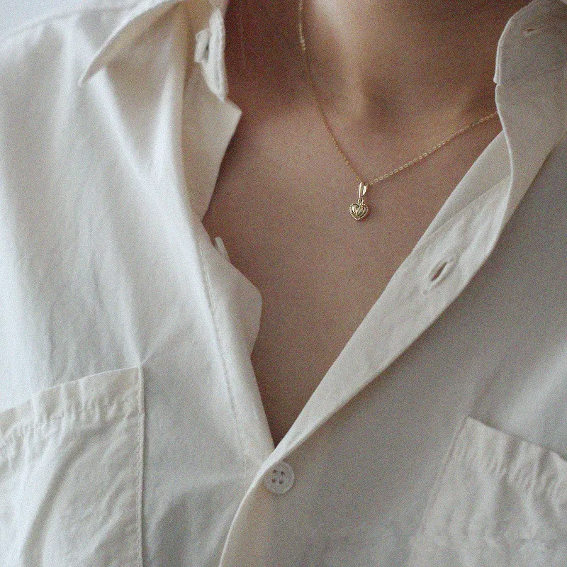 925 Sterling Silver 14k Gold Simple Delicate Heart Pendant Necklace Women Fashion Cute Party Jewelry Accessories