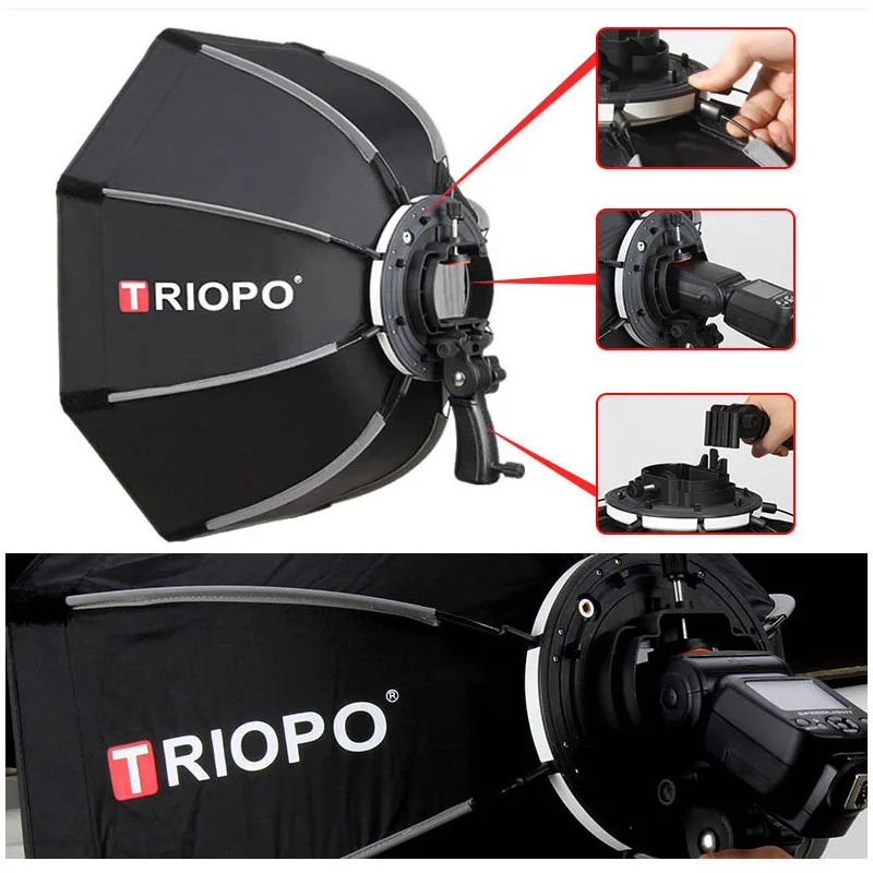 Портативный софтбокс для улицы Triopo 90 см с восьмиугольным зонтом Speedlite Godox V860II TT600