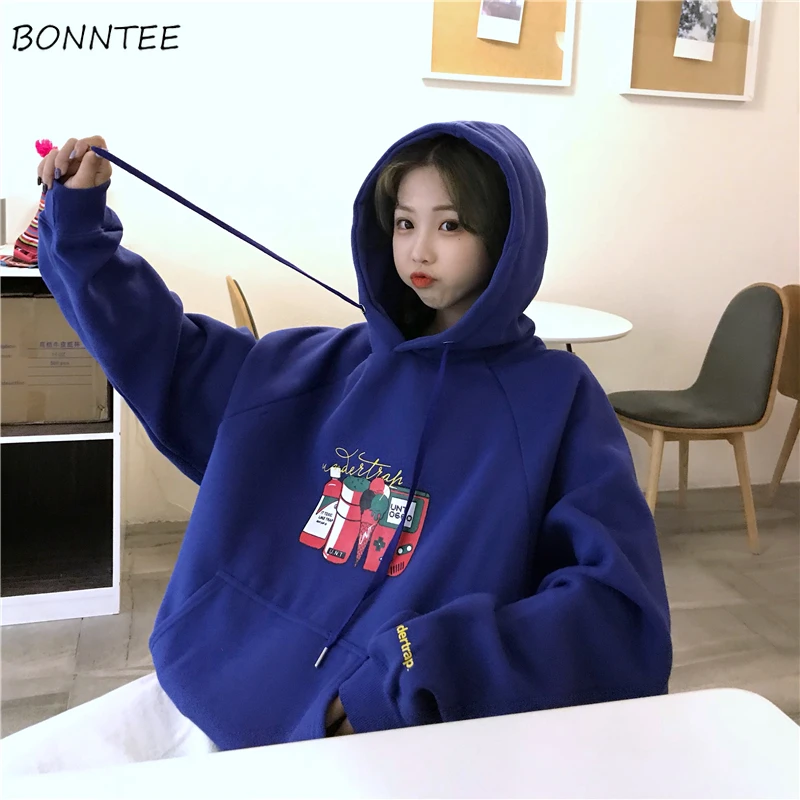 

Hoodies Women Printed Simple Printed Plus Velvet Warm Korean Style Autumn Winter Students Womens Pockets Female Harjauku Hoodie