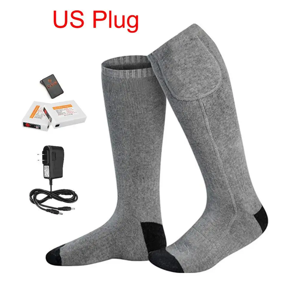 Gray US plug Электрические нагревательные носки с дистанционным управлением с перезаряжаемой батареей для хронически прохладных ног с большой usb зарядкой нагревательные носки - Цвет: Gray US plug