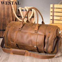 

WESTAL Personalised Handmade Travel Bag Men's Crazy Horse Leather Duffle Bags Weekend Bag Business Luggage Fashion Handbags