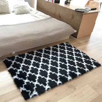 

Artificial Wool Anti Slip Living Room Decorative Nursery Soft Bedroom Rectangular Rug Household Bedside Fluffy Floor Carpet