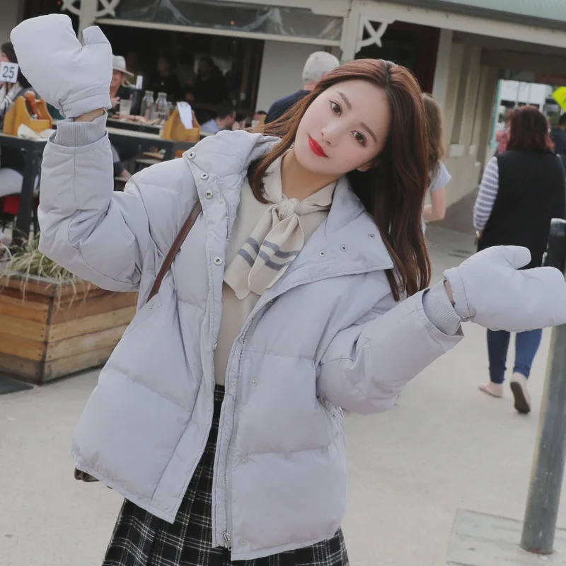 

Photo Shoot 2018 Winter Korean-style Hipster Three-Color Gloves Pocket Splittable Short Cotton Coat Short-height Cotton Overcoat