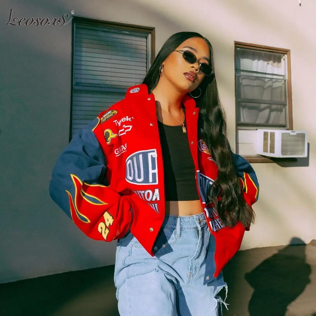 

Winter Letter Print Jacket Women 2020 Fashion Casual O-Neck Coats Female Jacket Hip hop Rock Coat Parkas Red