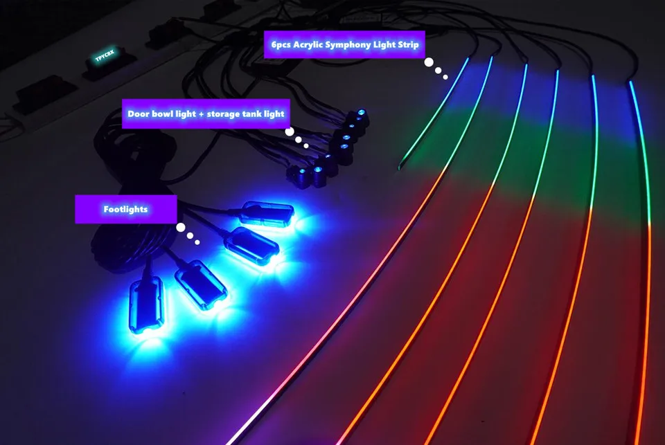 18 In 1 Symphony Streamer Auto Umgebungslichter Innen LED Acryl Streifen Licht RGB 64 Farbe Dekoration Atmosphäre Lampe APP Fernbedienung – Detail 21