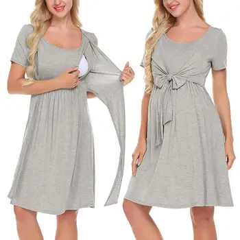 

Nursing Baby Nightgown Solid Color Breastfeeding Sleepwear Dress ropa de muje Vetement femme Women Maternity Pregnant dresses