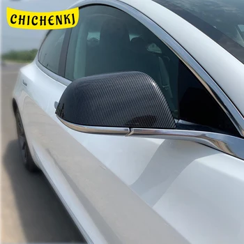 

For Tesla Model 3 2017-2020 Car Side Rearview Mirror Cover Cap Case Sticker Frame ABS Carbon Exterior Moulding Trim Chrome