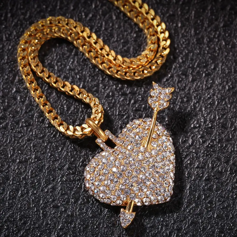 Мини Сердце с кулоном в виде стрелы ожерелье из нержавеющей стали стразы со льдом