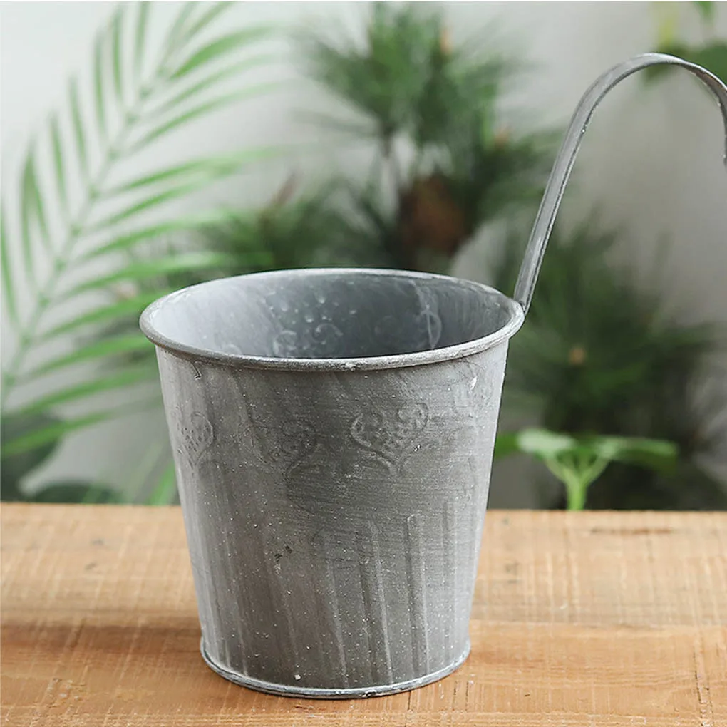 Hanging Flower Pots Iron Hanging Balcony Garden Plant Potted Planter Home Office Desktop Pen Storage Metal Bucket