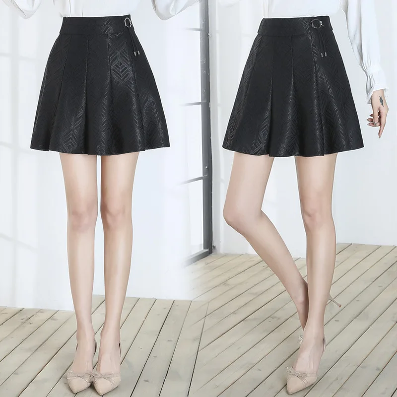 

Black And White with Pattern Skirt Women's 2019 Spring New Style Mid-length A- line Skirt High-waisted Pleated Skirt Midi-skirt