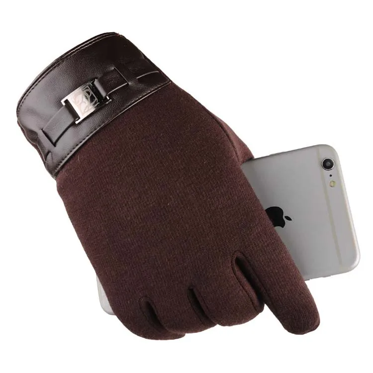 Новые мужские зимние теплые Kint полный палец флисовая подкладка сенсорный экран тепловые перчатки подкладка вождения зима теплый подарок - Цвет: Светло-коричневый