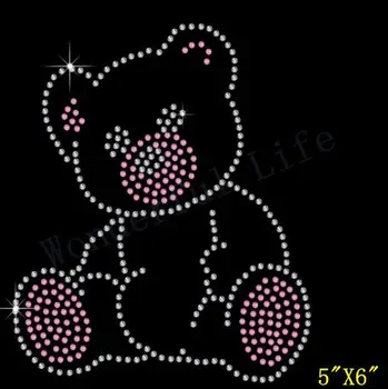 

Free Shipping Taddy BEAR Rhinestone Transfer Hotfix Iron on Applique with Free Gift for Clothing