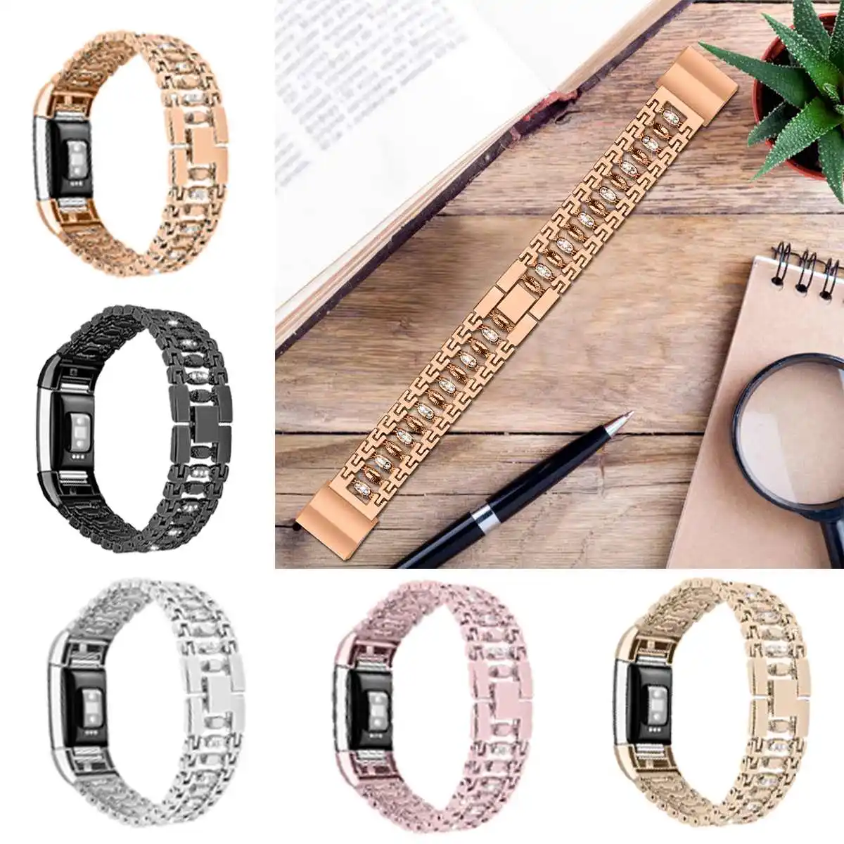 Ремешок из нержавеющей стали для часов Fitbit charge 2 для Fitbit charge 3 замена браслета ремень Сияющий бриллиант умный ремень