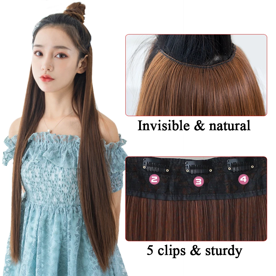 MEIFAN Long Clip in One Piece Hair Extensions Natural Hair piece 3/4 Head False Hairpieces on Hairpin Headwear Hair Accessories