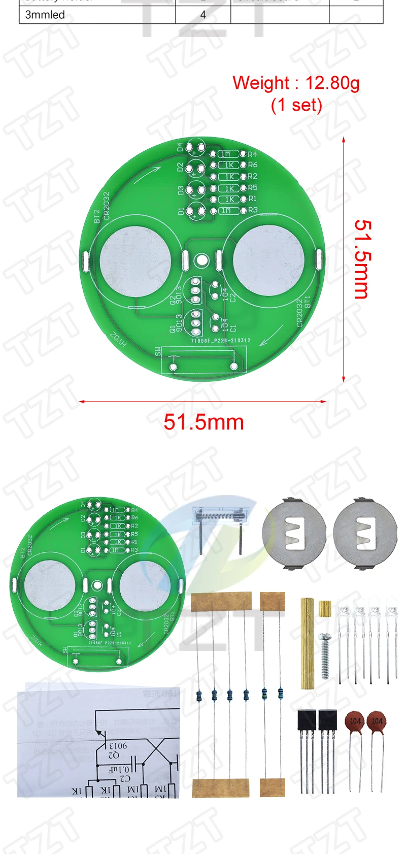 TZT LED Gyro DIY Schweißset Rotierende Laterne Inline-Komponenten Diy Elektronisches Sodierprojekt (Keine Batterie) – Detail 2