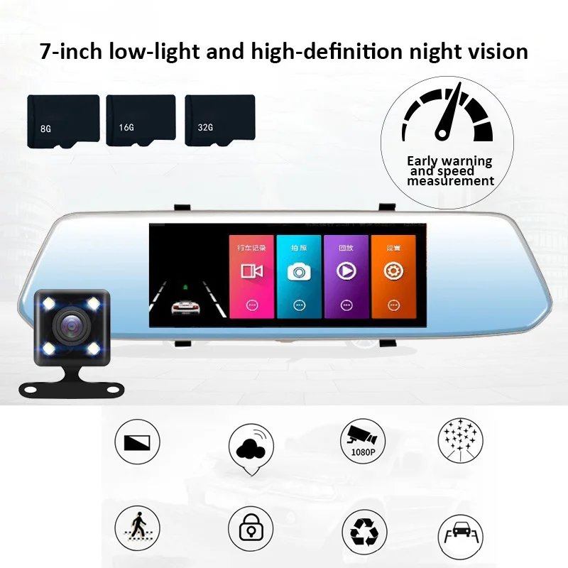 

TOSPRA 7.0 Inch Touch Screen Car Dvr Camera Rearview Mirror Dvrs Dual Lens Recorder Night Vision Dash Cam FHD 1080P Registrator