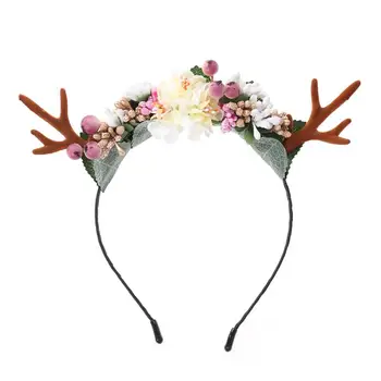 

1 pc Christmas Headband Novelty Artificial Deer Antler Cute Headpiece with Flowers for Women