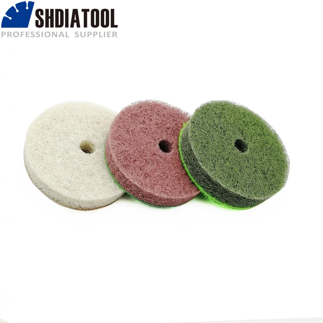 SHDIATOOL 3pcs/pk Dia 100mm/4inch Sponge Diamond Polishing Pads For Soft Stone Marble Artificial Stone Sanding Disc shdiatool 3pcs m14 diamond milling bits kit bag 20mm finger bit 50mm diamond chamfer sds adapter tile porcelain granite marble