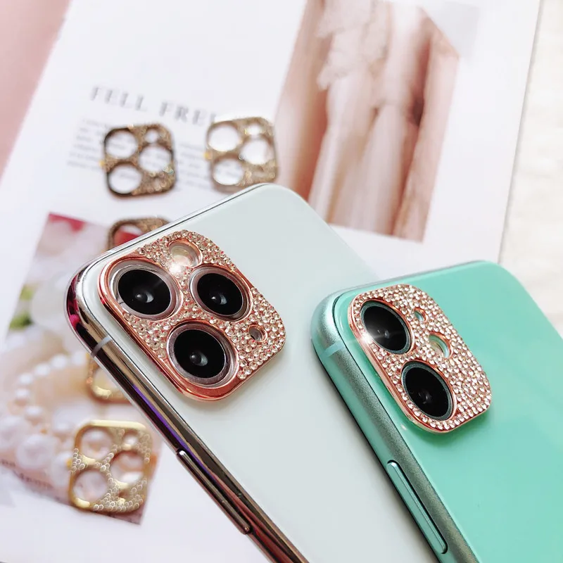 3D Glitter Diamond Camera Lens Protector For iPhone 11 Pro Max Bling Rhinestone iPhone11 12 Screen Cover | Мобильные телефоны и