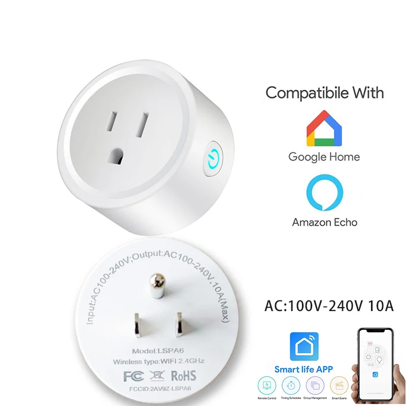 

WIFI smart socket plug APP smart life tuya remote control support Alexa voice AC100V 240V 10A smart home electrical power plug