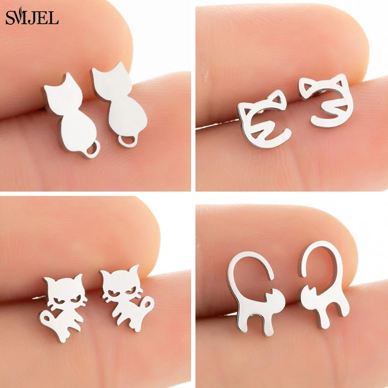 Edelstahl schöne Katze Ohrringe für Frauen Mini niedlichen Tier Kätzchen Haustier Ohr stecker Schmuck Geburtstags geschenke