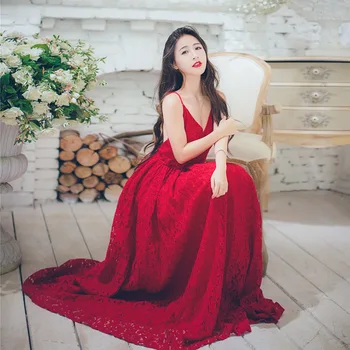 

New Fashion Summer Sexy Deep V Neck Red Dress Women's Solid Color Backless Long Beach Dress Evening Party Vintage Dress