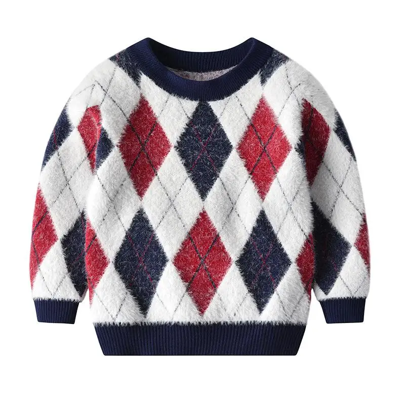 Зимние Детские свитера и топы для мальчиков, вязаный свитер с геометрическим рисунком для маленьких мальчиков, Повседневный пуловер с длинными рукавами, свитер - Цвет: Brown