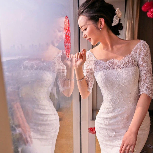 Сексуальное романтическое платье с рукавами,, casamento vestido de noiva renda, свадебное платье русалки с бисером, кружевное свадебное платье русалки