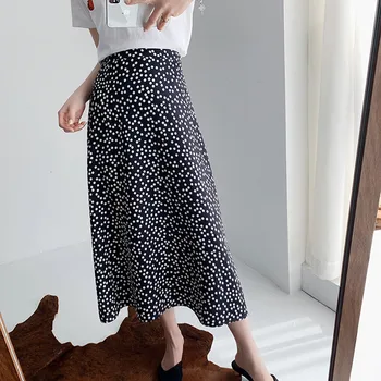 

Women High Waist Dot Skirt Summer Printed Ladies Vintage A-line Long Midi Skirts 2020 New