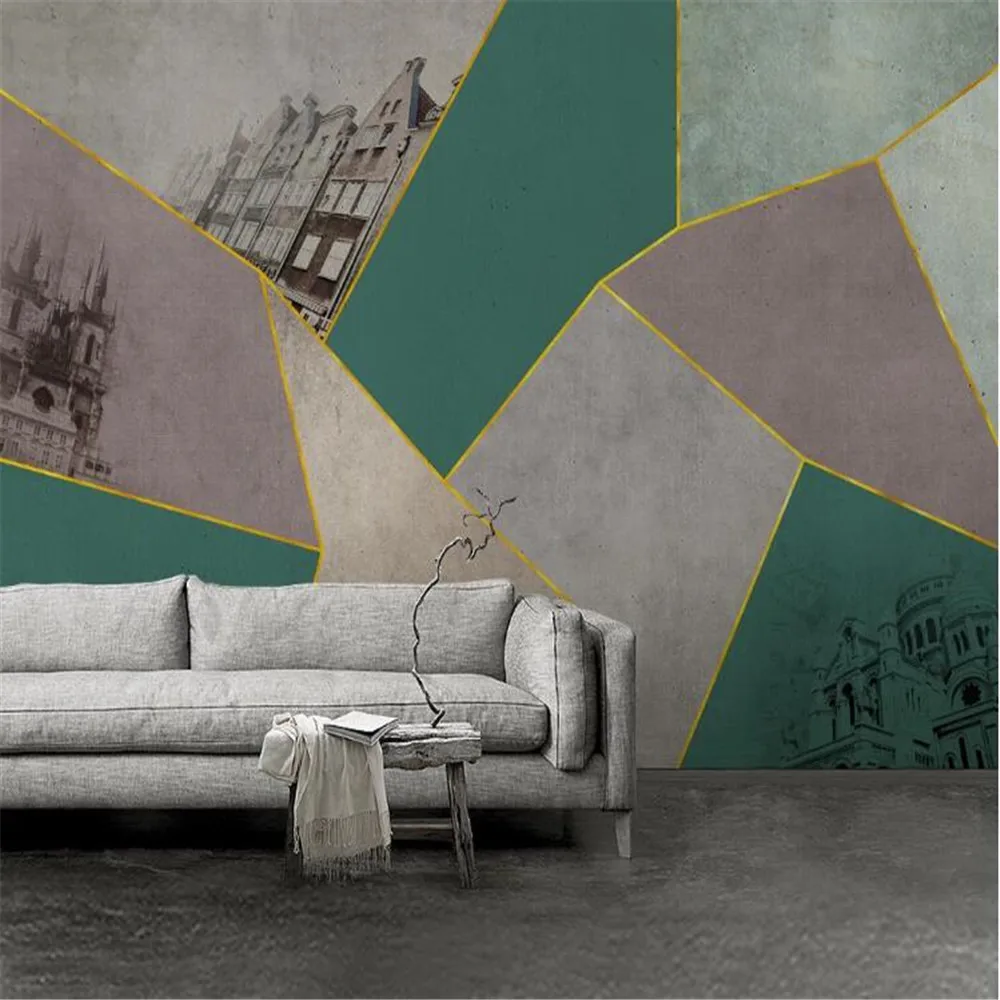 

milofi nordic simple personality retro geometric golden wallpaper mural tv background wall