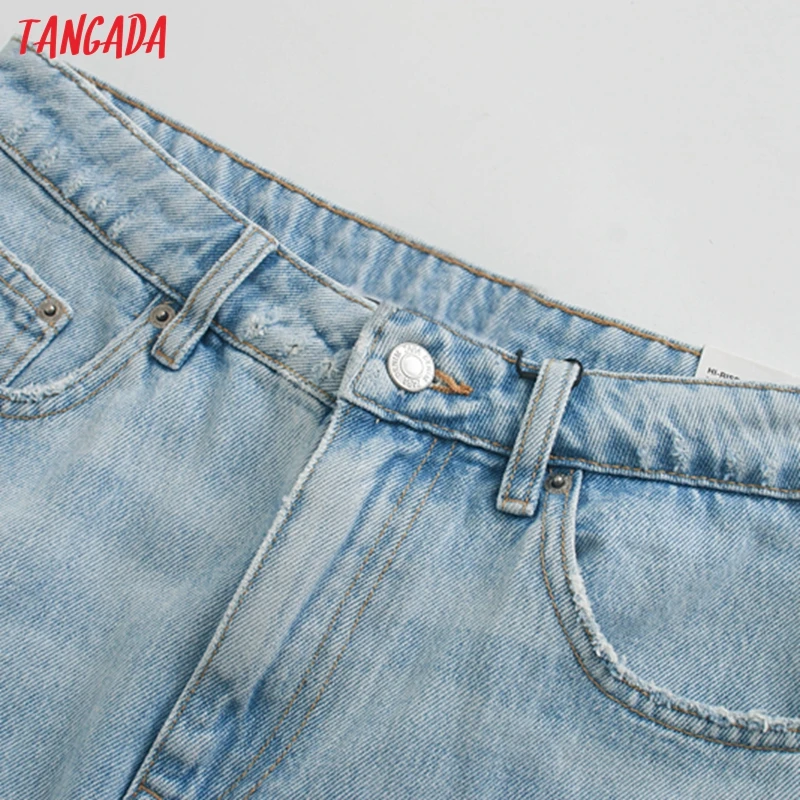 Tangada women blue denim Ripped skirts high waist summer female mini skirt ladies 3L71