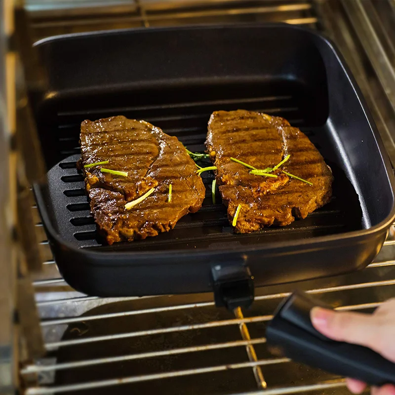 

Steak Frying Pan, Grill Pan With Detachable Handle, 26CM, Kitchen Utensils, Skillet, Oven and Dishwasher Safe