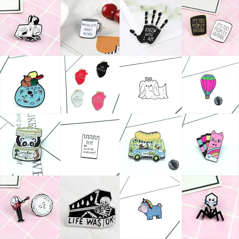 

New Panda Puppy Hot Dog Fan Don't Want Work Badge Brooch Child Couple Cute Backpack Clothes Gift