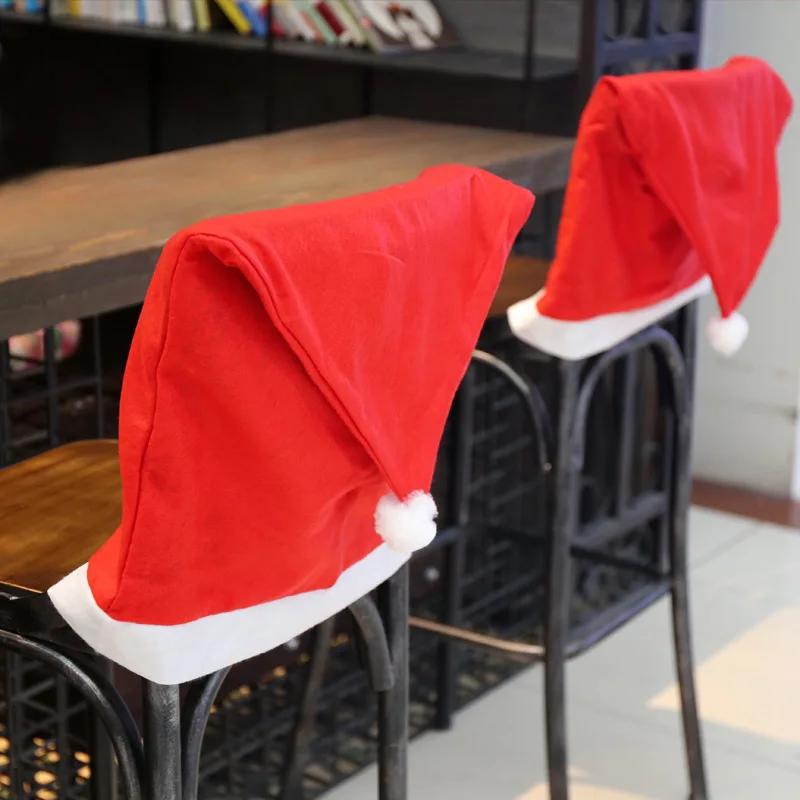 Рождественский домашний фон украшение на стул Санта Клаус шляпа Рождественский стул обеденный стол Красная шапка для стула крышка