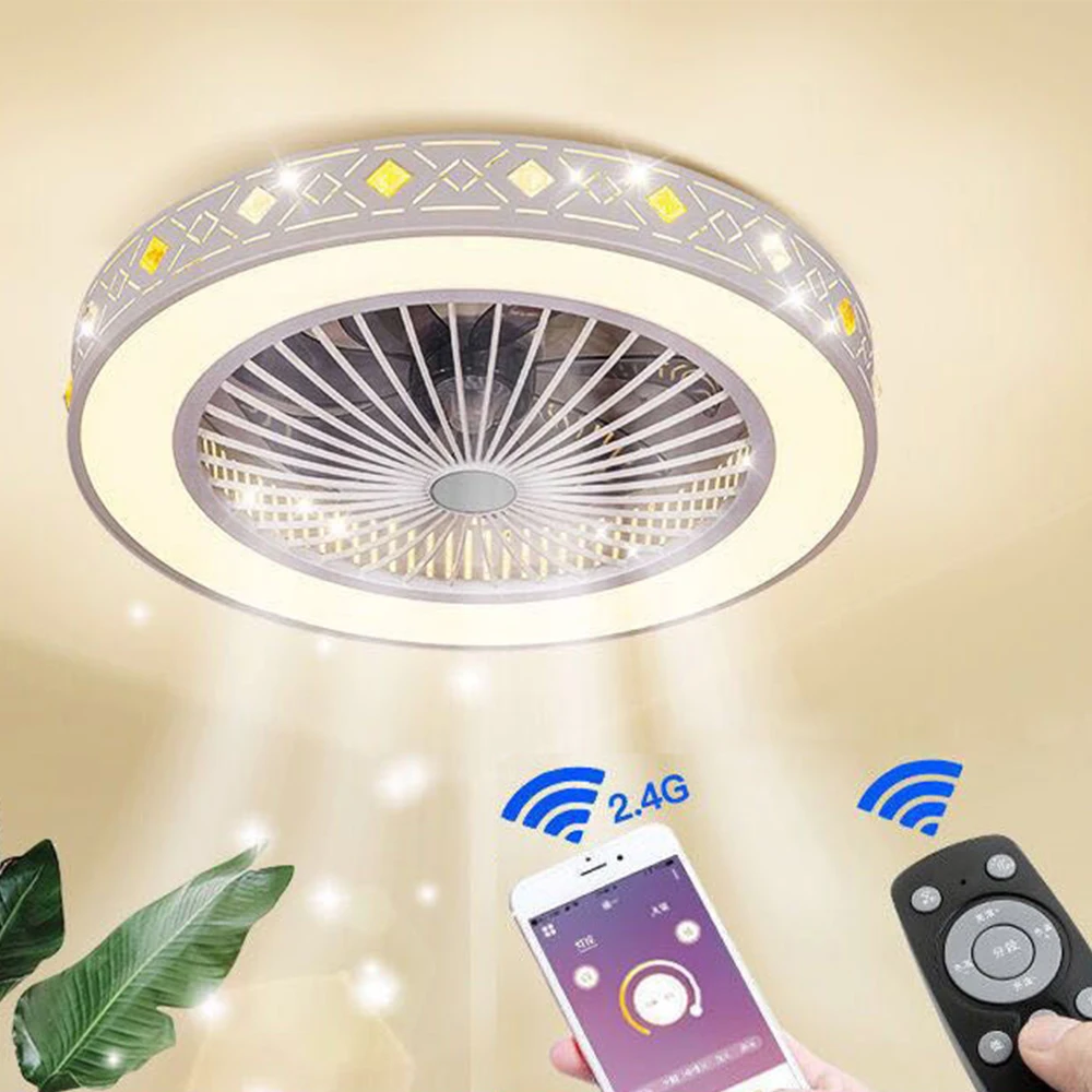 LED remote control ceiling fan light mobile phone app lamp modern simple invisible fans home decoration lighting circular round