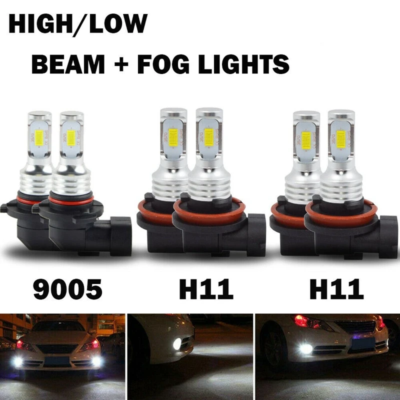 6X H11+9005+H11 Combo LED Headlight Conversion Kit High Low Beam Fog Light 6000K 